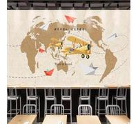 XLMING Avión Retro Minimalista Con Mapa Del Mundo 3D Papel Pintado Pared Premium Textura Seda Estudio Comedor Vinilos Dormitorio Sofás TV Cocina-350cm×256cm