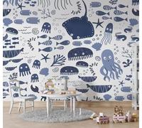 XLMING Azul Dibujos Animados Mundo Submarino Animales Algas 3D Papel Pintado Lujo Casa Sala Decoración Estar Comedor Sofá Dormitorio TV Fondo de Pared-430cm×300cm