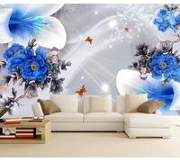 XLMING Azul Floral Zen Geométrico Mariposa 3D Papel Pintado Pared Premium Textura Seda Estudio Comedor Vinilos Dormitorio Sofás TV Cocina-150cm×105cm