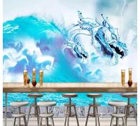 XLMING Azul Mar Olas Abstracto Dragón 3D Papel Pintado Pared Premium Textura Seda Estudio Comedor Vinilos Dormitorio Sofás TV Cocina-300cm×210cm