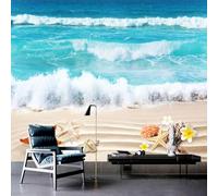 XLMING Azul Mar Playa Estrellas De Mar Conchas 3D Papel Pintado Seda Texturizada Primera Calidad Sala De Estar Sofá Dormitorio Comedor Hogar Pared-200cm×140cm