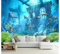 XLMING Azul Mundo Submarino Banco De Peces Algas Arquitectura 3D Papel Pintado Pared Premium Textura Seda Estudio Comedor Vinilos Dormitorio Sofás TV Cocina-200cm×140cm