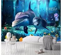 XLMING Azul Mundo Submarino Delfines Columnas Romanas Bancos De Peces 3D Papel Pintado Pared Premium Textura Seda Estudio Comedor Vinilos Dormitorio Sofás TV Cocina-400cm×280cm