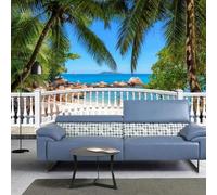 XLMING Balcón Cocoteros Mar Playa Paisaje 3D Papel Pintado Lujo Casa Sala Decoración Estar Comedor Sofá Dormitorio TV Fondo de Pared-250cm×170cm