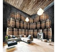 XLMING Barril De Madera Bodega Roundabout Art Cubic Winery 3D Papel Pintado Tapiz Textura de Seda Oficina Comedor Sofá Dormitorio Sala Estar TV Fondo Pantalla-350cm×256cm