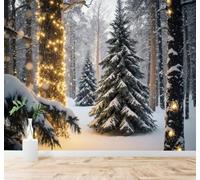 XLMING Belleza Bosque Pinos Luces Cálidas Paraíso Invernal 3D Papel Pintado Pared Premium Textura Seda Estudio Comedor Vinilos Dormitorio Sofás TV Cocina-400cm×280cm