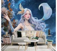 XLMING Belleza Ciencia Ficción Mujer De Cabello Plateado Corales Mar Azul 3D Papel Pintado Tapiz Textura de Seda Oficina Comedor Sofá Dormitorio Sala Estar TV Fondo Pantalla-250cm×170cm