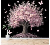 XLMING Belleza Flores Rosas Árboles Mariposas Pétalos Que Caen 3D Papel Pintado Pared Premium Textura Seda Estudio Comedor Vinilos Dormitorio Sofás TV Cocina-400cm×280cm