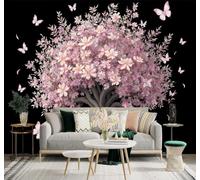 XLMING Belleza Flores Rosas Árboles Mariposas Pétalos Que Caen 3D Papel Pintado Tapiz Textura de Seda Oficina Comedor Sofá Dormitorio Sala Estar TV Fondo Pantalla-200cm×140cm