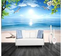 XLMING Belleza Frescura Mar Playa Vistas Al Mar Papel Pintado 3D Seda De Lujo Pared Estudio Comedor Sofa Dormitorio Madera Salon Tv Decorativo-300cm×210cm