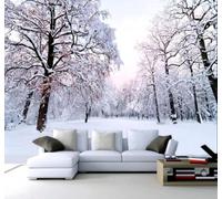 XLMING Belleza Invierno Bosque Paisajes Nevados Paisajes Naturales Papel Pintado 3D Seda De Lujo Pared Estudio Comedor Sofa Dormitorio Madera Salon Tv Decorativo-150cm×105cm