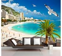 XLMING Belleza Mar Montañas Playa Arquitectura Aves En Vuelo 3D Papel Pintado Tapiz Textura de Seda Oficina Comedor Sofá Dormitorio Sala Estar TV Fondo Pantalla-150cm×105cm