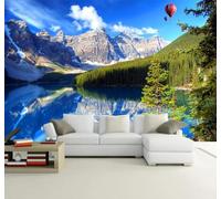 XLMING Belleza Montañas Nevadas Lago Globo Aerostático Paisajes Naturales 3D Papel Pintado Tapiz Textura de Seda Oficina Comedor Sofá Dormitorio Sala Estar TV Fondo Pantalla-150cm×105cm