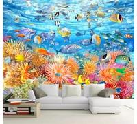 XLMING Belleza Mundo Submarino Corales Bancos De Peces Acuario 3D Papel Pintado Tapiz Textura de Seda Oficina Comedor Sofá Dormitorio Sala Estar TV Fondo Pantalla-300cm×210cm