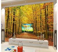 XLMING Belleza Otoño Dorado Bosque Sendero Papel Pintado 3D Seda De Lujo Pared Estudio Comedor Sofa Dormitorio Madera Salon Tv Decorativo-200cm×140cm