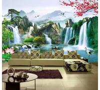 XLMING Belleza Paisajes Flores Cascadas Paraísos Papel Pintado 3D Seda De Lujo Pared Estudio Comedor Sofa Dormitorio Madera Salon Tv Decorativo-430cm×300cm