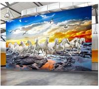 XLMING Belleza Puesta De Sol Animales Caballos Blancos Pájaros Volando 3D Papel Pintado Lujo Casa Sala Decoración Estar Comedor Sofá Dormitorio TV Fondo de Pared-250cm×170cm