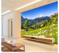 XLMING Bello Cielo Azul Pradera Bosque Montaña Nevada Paisaje 3D Papel Pintado Tapiz Textura de Seda Oficina Comedor Sofá Dormitorio Sala Estar TV Fondo Pantalla-150cm×105cm