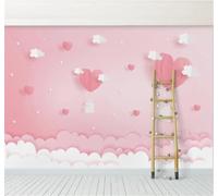 XLMING Bello De Ensueño Rosa Nubes Globos Aerostáticos 3D Papel Pintado Tapiz Textura de Seda Oficina Comedor Sofá Dormitorio Sala Estar TV Fondo Pantalla-400cm×280cm