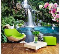 XLMING Bello Montañas Verdes Aguas Cristalinas Cascadas Entre Montañas Estanques 3D Papel Pintado Tapiz Textura de Seda Oficina Comedor Sofá Dormitorio Sala Estar TV Fondo Pantalla-350cm×256cm