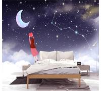 XLMING Bello Onírico Dibujado A Mano Cielo Estrellado Luna 3D Papel Pintado Tapiz Textura de Seda Oficina Comedor Sofá Dormitorio Sala Estar TV Fondo Pantalla-350cm×256cm