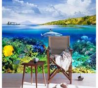 XLMING Bello Onírico Mar Azul Mundo Submarino Tiburones Corales 3D Papel Pintado Tapiz Textura de Seda Oficina Comedor Sofá Dormitorio Sala Estar TV Fondo Pantalla-300cm×210cm