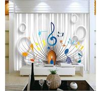 XLMING Blanco Circular Colorido Notas Musicales Pavo Real 3D Papel Pintado Tapiz Textura de Seda Oficina Comedor Sofá Dormitorio Sala Estar TV Fondo Pantalla-250cm×170cm