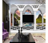 XLMING Blanco Columnas Pasillo Cascada Montaña Atardecer 3D Papel Pintado Pared Premium Textura Seda Estudio Comedor Vinilos Dormitorio Sofás TV Cocina-250cm×170cm