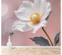 XLMING Blanco Flores Centro Amarillo Fondo Rosa Suave 3D Papel Pintado Pared Premium Textura Seda Estudio Comedor Vinilos Dormitorio Sofás TV Cocina-400cm×280cm