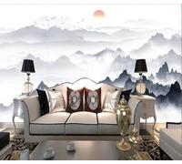 XLMING Blanco Y Negro Cordilleras Sol Pájaros En Vuelo Estilo Zen 3D Papel Pintado Lujo Casa Sala Decoración Estar Comedor Sofá Dormitorio TV Fondo de Pared-400cm×280cm