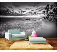 XLMING Blanco Y Negro Mar Playa Paisaje Arte Papel Pintado 3D Seda De Lujo Pared Estudio Comedor Sofa Dormitorio Madera Salon Tv Decorativo-300cm×210cm