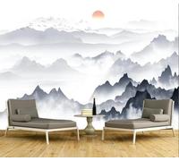 XLMING Blanco Y Negro Montañas Sol Pájaros En Vuelo Zen 3D Papel Pintado Pared Premium Textura Seda Estudio Comedor Vinilos Dormitorio Sofás TV Cocina-250cm×170cm