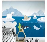 XLMING Bonito Caricaturesco Iceberg Animales Pingüinos Osos Polares 3D Papel Pintado Tapiz Textura de Seda Oficina Comedor Sofá Dormitorio Sala Estar TV Fondo Pantalla-200cm×140cm