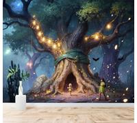 XLMING Bosque Árboles Centenarios Luces Brillantes Ambiente Misterioso Paisaje Nocturno 3D Papel Pintado Tapiz Textura de Seda Oficina Comedor Sofá Dormitorio Sala Estar TV Fondo Pantalla-400cm×280cm