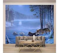 XLMING Bosque Cúbico Río Animal Lobo Nieve 3D Papel Pintado Lujo Casa Sala Decoración Estar Comedor Sofá Dormitorio TV Fondo de Pared-250cm×170cm