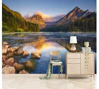 XLMING Bosque Picos Montañosos Lago Hermoso Amanecer 3D Papel Pintado Lujo Casa Sala Decoración Estar Comedor Sofá Dormitorio TV Fondo de Pared-400cm×280cm