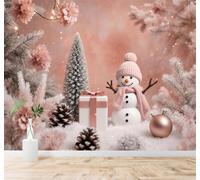 XLMING Bufanda Rosa Muñeco De Nieve Flores Pino Paisaje Invernal Nevado 3D Papel Pintado Tapiz Textura de Seda Oficina Comedor Sofá Dormitorio Sala Estar TV Fondo Pantalla-430cm×300cm