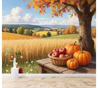 XLMING Calabazas Campos Dorados Árboles Colinas Paisaje Otoñal 3D Papel Pintado Pared Premium Textura Seda Estudio Comedor Vinilos Dormitorio Sofás TV Cocina-150cm×105cm