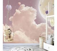 XLMING Cálidas Y Bellas Nubes De Dibujos Animados Globo Aerostático 3D Papel Pintado Tapiz Textura de Seda Oficina Comedor Sofá Dormitorio Sala Estar TV Fondo Pantalla-430cm×300cm