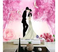 XLMING Calidez Romance Pareja Rosa Rosa Árbol 3D Papel Pintado Tapiz Textura de Seda Oficina Comedor Sofá Dormitorio Sala Estar TV Fondo Pantalla-430cm×300cm