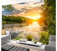 XLMING Cálido Bello A Orillas Del Río Bosque Paisaje Puesta De Sol 3D Papel Pintado Tapiz Textura de Seda Oficina Comedor Sofá Dormitorio Sala Estar TV Fondo Pantalla-150cm×105cm