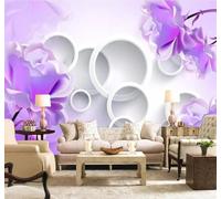 XLMING Cálido Bello Decorativo Morado Loto Círculos 3D Papel Pintado Tapiz Textura de Seda Oficina Comedor Sofá Dormitorio Sala Estar TV Fondo Pantalla-250cm×170cm