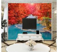 XLMING Cálido Bello Manglares Hojas De Arce Cascada Lago 3D Papel Pintado Tapiz Textura de Seda Oficina Comedor Sofá Dormitorio Sala Estar TV Fondo Pantalla-250cm×170cm