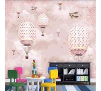 XLMING Cálido Caricatura Rosa Globo Aerostático Avión Nubes 3D Papel Pintado Pared Premium Textura Seda Estudio Comedor Vinilos Dormitorio Sofás TV Cocina-350cm×256cm