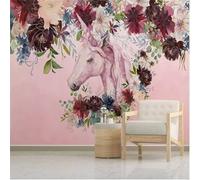 XLMING Cálido Hermoso Colorido Plantas Flores Unicornio 3D Papel Pintado Tapiz Textura de Seda Oficina Comedor Sofá Dormitorio Sala Estar TV Fondo Pantalla-150cm×105cm