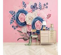 XLMING Cálido Hermoso Relieve Flores Mariposas Joyas 3D Papel Pintado Pared Premium Textura Seda Estudio Comedor Vinilos Dormitorio Sofás TV Cocina-300cm×210cm