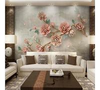 XLMING Cálido Retro Relieve Flores Y Ramas De Colores 3D Papel Pintado Seda Texturizada Primera Calidad Sala De Estar Sofá Dormitorio Comedor Hogar Pared-350cm×256cm