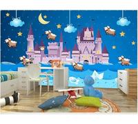 XLMING Cartoon Cielo Azul Estrellas Luna Castillo 3D Papel Pintado Seda Texturizada Primera Calidad Sala De Estar Sofá Dormitorio Comedor Hogar Pared-250cm×170cm