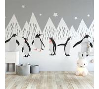 XLMING Cartoon Montañas Estrellas Animales Pingüinos 3D Papel Pintado Pared Premium Textura Seda Estudio Comedor Vinilos Dormitorio Sofás TV Cocina-200cm×140cm