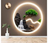 XLMING Cascada Ciervo Bonsái Juego De Luces Y Sombras Circulares Arte 3D Papel Pintado Tapiz Textura de Seda Oficina Comedor Sofá Dormitorio Sala Estar TV Fondo Pantalla-200cm×140cm